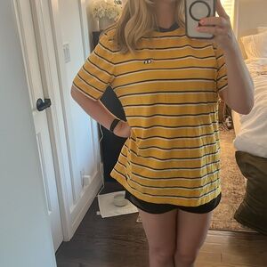 Lazy Oaf Yellow and Blue Striped Short Sleeve Tee